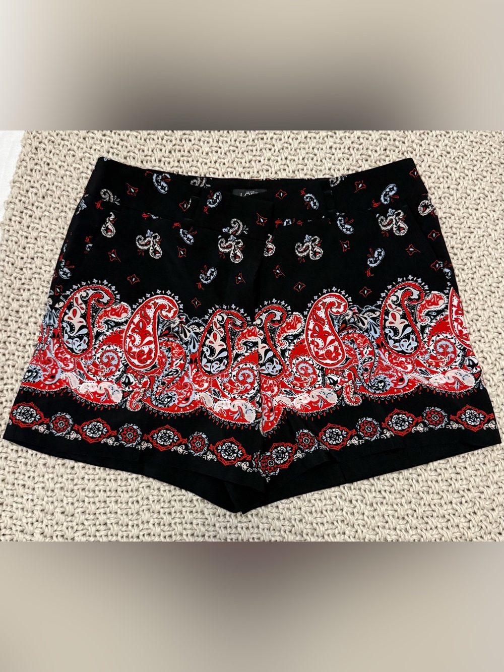 LOFT Black Shorts with Red and White Paisley Print- Size 2